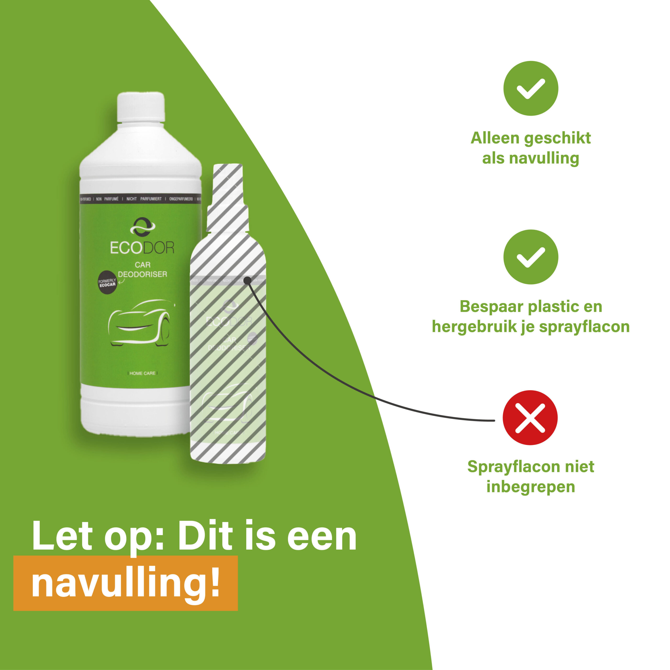 EcoCar navulverpakking met melding dat sprayflacon niet inbegrepen is