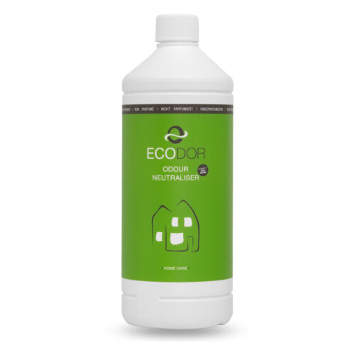Fles Ecodor EcoHome 1 liter navulfles, een effectieve ontgeurder voor huishoudelijke toepassingen.